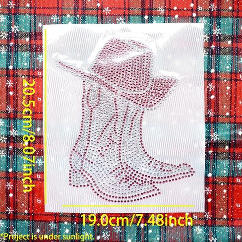 Cowgirl Rhinestone Iron-On Patch-Western Red & Clear Bling Heat Transfer for DIY Thirts ، Jackets ، الأكياس-Hat Hat Sparkly Hat Silhouette ، 8.07 × 7.48 بوصة in Saudi Arabia