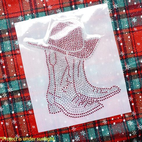 Cowgirl Rhinestone Iron-On Patch-Western Red & Clear Bling Heat Transfer for DIY Thirts ، Jackets ، الأكياس-Hat Hat Sparkly Hat Silhouette ، 8.07 × 7.48 بوصة in Saudi Arabia
