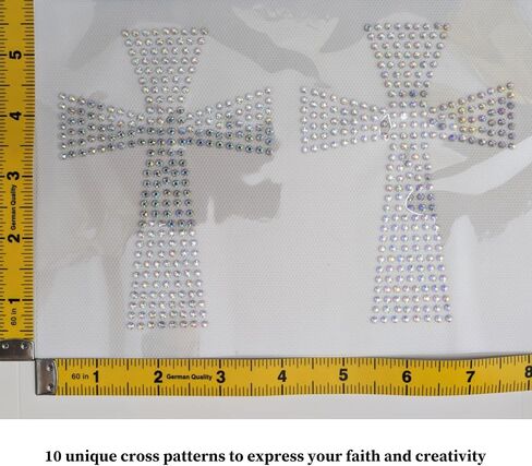 Hotfix Rhinestone Cross Transfers ، 10 أوراق آلة قابلة للغسل من الحديد على شارات Bling للملابس DIY ، والقمصان ، والقلع ، والديكور المنزلي in Saudi Arabia