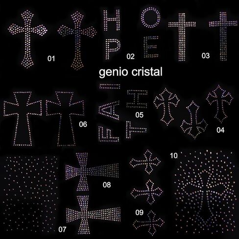 Hotfix Rhinestone Cross Transfers ، 10 أوراق آلة قابلة للغسل من الحديد على شارات Bling للملابس DIY ، والقمصان ، والقلع ، والديكور المنزلي in Saudi Arabia