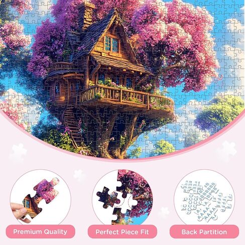 500 قطعة لغز اللغز للبالغين ، Pink Tree House Jigsaw Puzzle 500 قطعة ، ألغاز بانورامزو للزهور الملونة لكبار السن ، تحدي هدايا حفلات العطلات العائلية 20.5 × 15 في in Kuwait