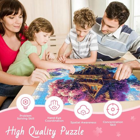 500 قطعة لغز اللغز للبالغين ، Pink Tree House Jigsaw Puzzle 500 قطعة ، ألغاز بانورامزو للزهور الملونة لكبار السن ، تحدي هدايا حفلات العطلات العائلية 20.5 × 15 في in Kuwait