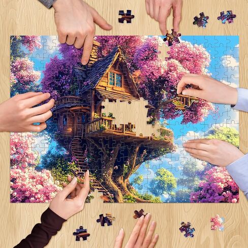 500 قطعة لغز اللغز للبالغين ، Pink Tree House Jigsaw Puzzle 500 قطعة ، ألغاز بانورامزو للزهور الملونة لكبار السن ، تحدي هدايا حفلات العطلات العائلية 20.5 × 15 في in Kuwait