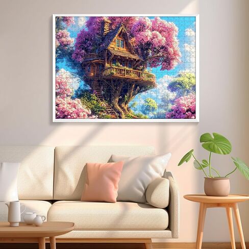 500 قطعة لغز اللغز للبالغين ، Pink Tree House Jigsaw Puzzle 500 قطعة ، ألغاز بانورامزو للزهور الملونة لكبار السن ، تحدي هدايا حفلات العطلات العائلية 20.5 × 15 في in Kuwait