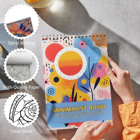 Adult Coloring Books Spiral Bound Page One Sided Design Gifts Arts and Crafts with Fun, Easy, and Mindfulness Relaxing Coloring Pages to Relax, Anxiety and Depression 24 Colorful of Minimalist Boho in Kuwait