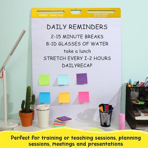 ReliThick 4 Pads Thickened Sticky Easel Pad, 25 x 30 In, 20 Sheets/pad, Flip Chart Paper for Teachers, Large White Sticky Chart for Wall, Self Stick Easel Paper with Note and Whiteboard Markers in Saudi Arabia