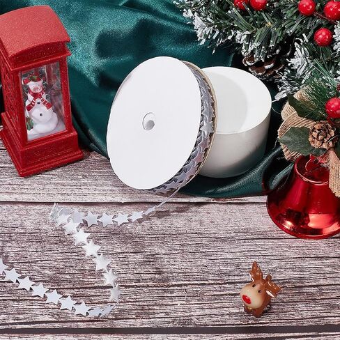 20 Yards Halloween Star Ribbon 1/2 Inch Silver Star Ribbon Trim Star Ribbons Trim Embellishment Polyester Star Ribbon for DIY Clothes Gift Home Decoration in Saudi Arabia