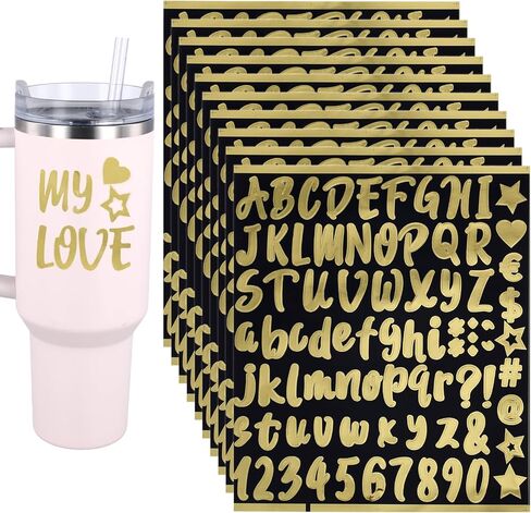 10pcs Alphabet Stickers, Waterproof Self Adhesive Alphabet Name Stickers Transfer Stickers Letter Number Name Decals Easy to Use Decoration for Water Bottle Water Cup Scrapbooks(Gold) in Saudi Arabia