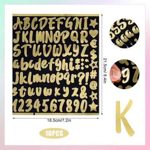 10pcs Alphabet Stickers, Waterproof Self Adhesive Alphabet Name Stickers Transfer Stickers Letter Number Name Decals Easy to Use Decoration for Water Bottle Water Cup Scrapbooks(Gold) in Saudi Arabia