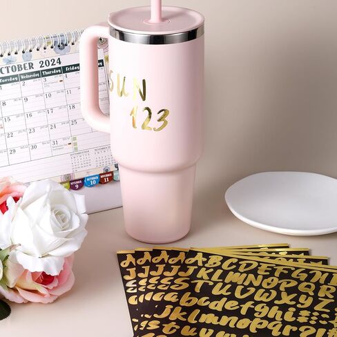 10pcs Alphabet Stickers, Waterproof Self Adhesive Alphabet Name Stickers Transfer Stickers Letter Number Name Decals Easy to Use Decoration for Water Bottle Water Cup Scrapbooks(Gold) in Saudi Arabia