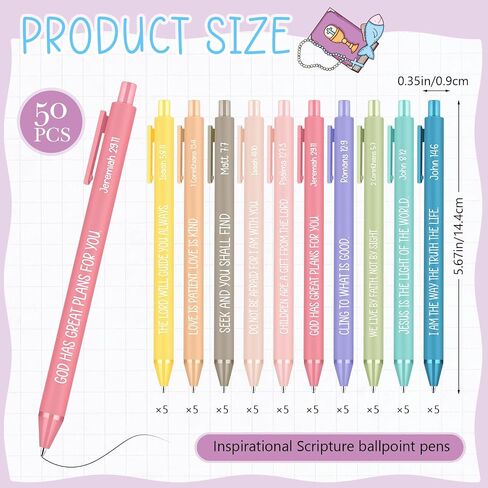 50 Pcs Christian Inspirational Ballpoint Pens Bible Verse Religious Pens First Day of Sunday School Gifts for Students Reward Supplies in Saudi Arabia