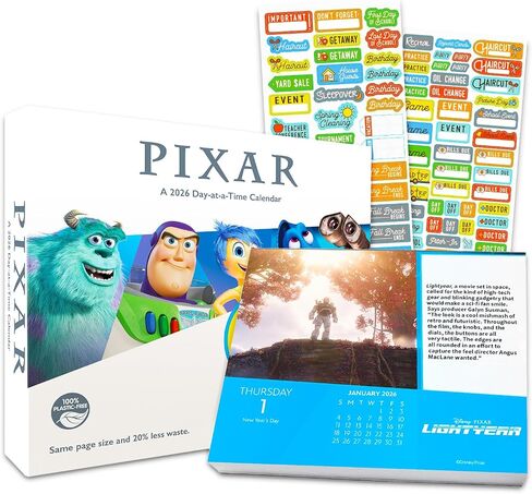 Disney Pixar 2026 Calendar, Box Edition Bundle - Deluxe 2026 Disney Animated Movies 365 Day to Day Box Calendar with Over 100 Calendar Stickers (Pixar Animation Gifts, Office Supplies) in Saudi Arabia