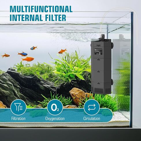 مرشح AQQA Submersible Aquarium Filter لـ 50-100 جيل من مرشحات أسماك الأسماك الهمس مع تدفق مائي قابل للتعديل للترشيح الحيوي ودورة الماء والأكسجين (12W ، 260GPH) in Saudi Arabia