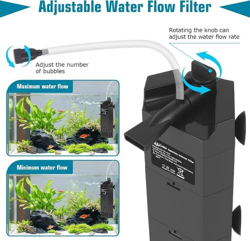 مرشح AQQA Submersible Aquarium Filter لـ 50-100 جيل من مرشحات أسماك الأسماك الهمس مع تدفق مائي قابل للتعديل للترشيح الحيوي ودورة الماء والأكسجين (12W ، 260GPH) in Saudi Arabia