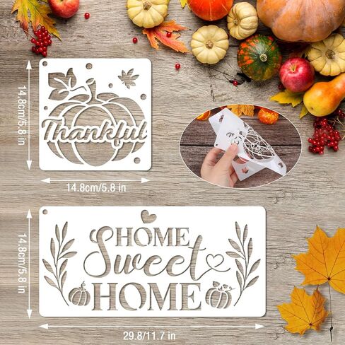 Konsait 18 PCS Fall Stencils for Painting on Wood, Happy Thanksgiving Templates Thankful Stencil Autumn Pumpkin Stencil Reusable Fall Door Mat Stencils for Fabric Drawing Crafts in Saudi Arabia