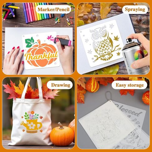 Konsait 18 PCS Fall Stencils for Painting on Wood, Happy Thanksgiving Templates Thankful Stencil Autumn Pumpkin Stencil Reusable Fall Door Mat Stencils for Fabric Drawing Crafts in Saudi Arabia