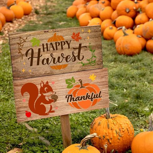 Konsait 18 PCS Fall Stencils for Painting on Wood, Happy Thanksgiving Templates Thankful Stencil Autumn Pumpkin Stencil Reusable Fall Door Mat Stencils for Fabric Drawing Crafts in Saudi Arabia