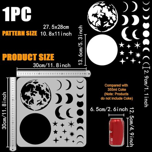 البصرة الطبقات الطبقات القمر stencil 11.8x11.8 بوصة مراحل القمر رسم النموذج الفضاء موضوع stency البلاستي in Saudi Arabia