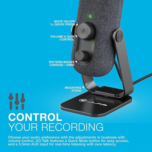 JLab Go Talk USB Microphone, White, USB-C Output, Cardioid or Omnidirectional, 96k Sample Rate, 20Hz, 20kHz Frequency Response, Volume Control and Quick Mute, 3.5mm AUX, Plug and Play in Saudi Arabia