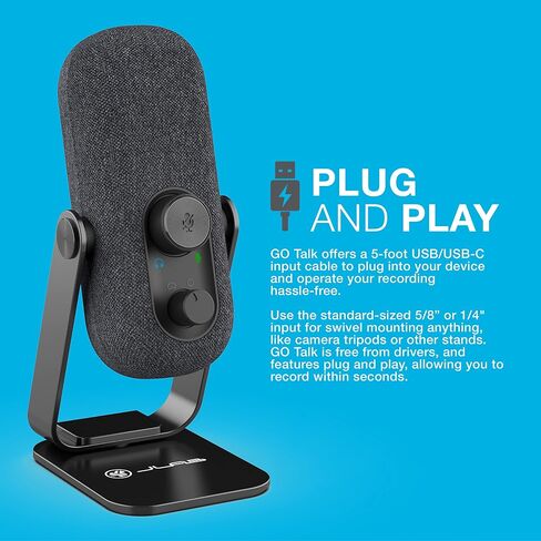 JLab Go Talk USB Microphone, White, USB-C Output, Cardioid or Omnidirectional, 96k Sample Rate, 20Hz, 20kHz Frequency Response, Volume Control and Quick Mute, 3.5mm AUX, Plug and Play in Saudi Arabia