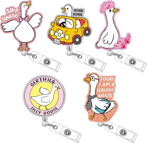 5 Pcs Funny Silly Goose Badge Reel Retractable ID Holder with Alligator Clip Funny Silly Goose Badge Reel Nursing Accessories ID Clip for Nurse Student Teacher Gifts Women Men in Saudi Arabia