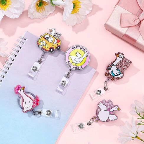 5 Pcs Funny Silly Goose Badge Reel Retractable ID Holder with Alligator Clip Funny Silly Goose Badge Reel Nursing Accessories ID Clip for Nurse Student Teacher Gifts Women Men in Saudi Arabia