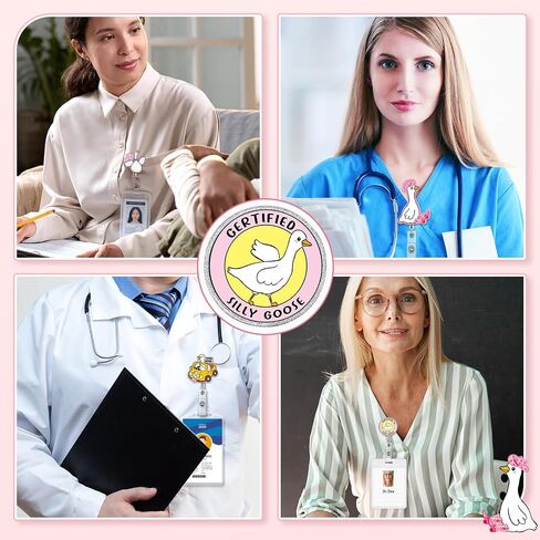 5 Pcs Funny Silly Goose Badge Reel Retractable ID Holder with Alligator Clip Funny Silly Goose Badge Reel Nursing Accessories ID Clip for Nurse Student Teacher Gifts Women Men in Saudi Arabia