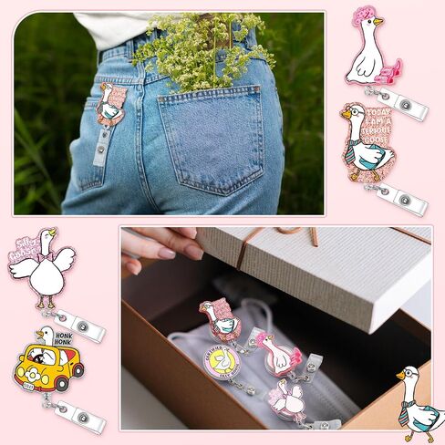 5 Pcs Funny Silly Goose Badge Reel Retractable ID Holder with Alligator Clip Funny Silly Goose Badge Reel Nursing Accessories ID Clip for Nurse Student Teacher Gifts Women Men in Saudi Arabia