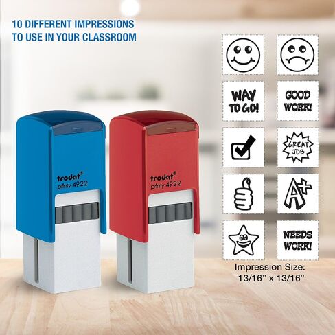 Trodat Printy 10 in 1 steam stamp kit مع ختمان بالحبر الأحمر والأزرق و 10 طوابع قابلة للتغيير - 13/16 "× 13/16" حجم الانطباع in Saudi Arabia