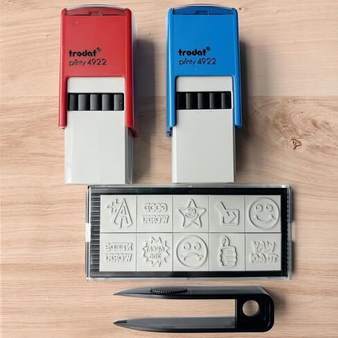 Trodat Printy 10 in 1 steam stamp kit مع ختمان بالحبر الأحمر والأزرق و 10 طوابع قابلة للتغيير - 13/16 "× 13/16" حجم الانطباع in Saudi Arabia