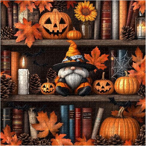 Halloween Puzzles for Adults 1000 Pieces, PICKFORU Vintage Book Pages Jigsaw Puzzles Pumpkin Gnomes, Hard Difficult Horror Bookshelf Theme as House Decor in Saudi Arabia
