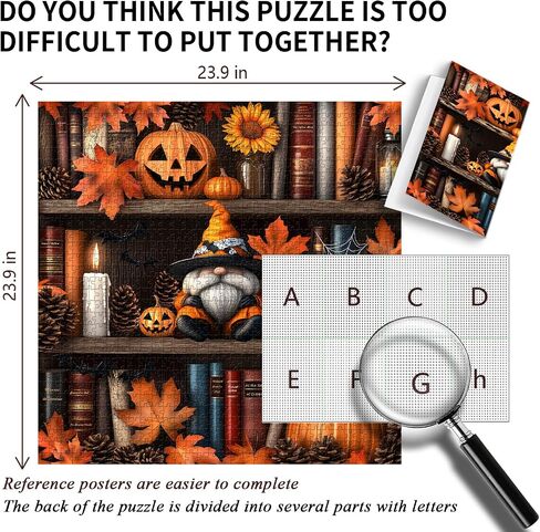 Halloween Puzzles for Adults 1000 Pieces, PICKFORU Vintage Book Pages Jigsaw Puzzles Pumpkin Gnomes, Hard Difficult Horror Bookshelf Theme as House Decor in Saudi Arabia
