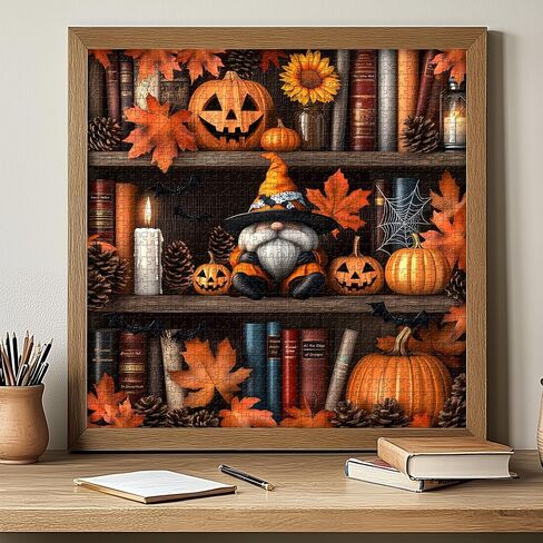 Halloween Puzzles for Adults 1000 Pieces, PICKFORU Vintage Book Pages Jigsaw Puzzles Pumpkin Gnomes, Hard Difficult Horror Bookshelf Theme as House Decor in Saudi Arabia