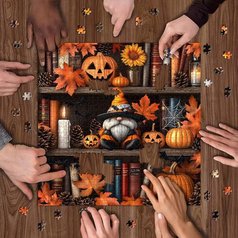 Halloween Puzzles for Adults 1000 Pieces, PICKFORU Vintage Book Pages Jigsaw Puzzles Pumpkin Gnomes, Hard Difficult Horror Bookshelf Theme as House Decor in Saudi Arabia