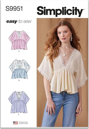 Simplicity SS9951K5 Easy to Make Misses' Top Sewing Pattern Packet, Design Code S9951, Sizes 8-10-12-14-16, Multicolor in Saudi Arabia