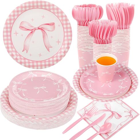 350 PCS Pink Boy Plates and Falkins ، 50 Coquette Party Supplies Coquette Coquett in Saudi Arabia