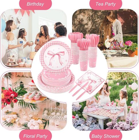 350 PCS Pink Boy Plates and Falkins ، 50 Coquette Party Supplies Coquette Coquett in Saudi Arabia