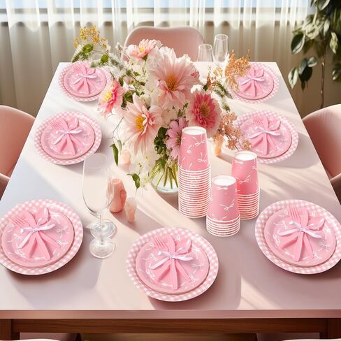 350 PCS Pink Boy Plates and Falkins ، 50 Coquette Party Supplies Coquette Coquett in Saudi Arabia