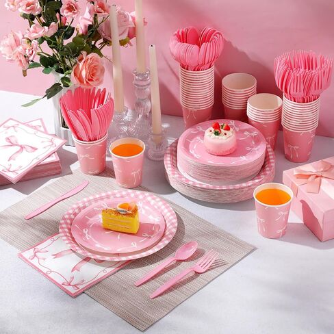 350 PCS Pink Boy Plates and Falkins ، 50 Coquette Party Supplies Coquette Coquett in Saudi Arabia
