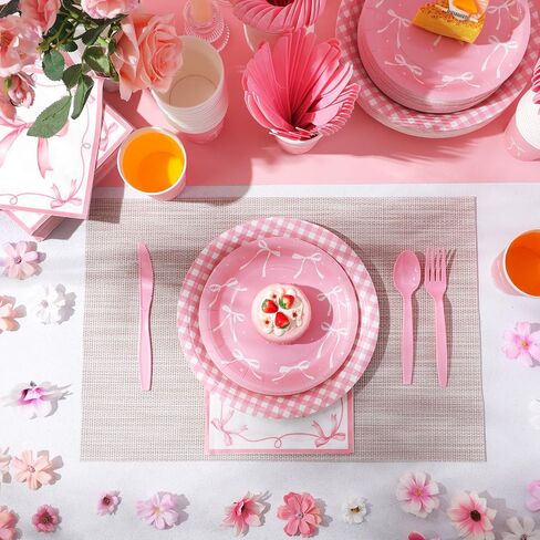 350 PCS Pink Boy Plates and Falkins ، 50 Coquette Party Supplies Coquette Coquett in Saudi Arabia