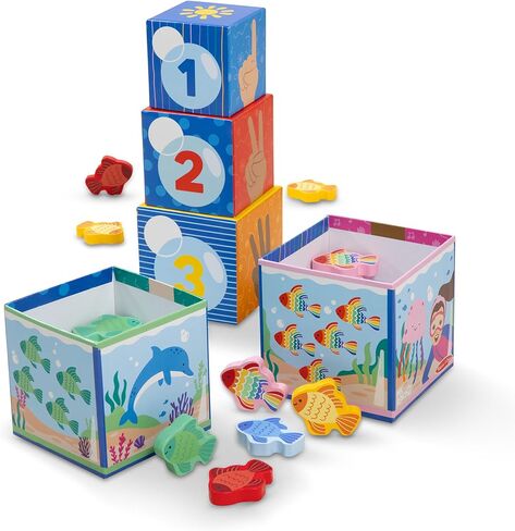Melissa & Doug® Ms. Rachel™ Sort and Count Nesting and Stacking Blocks with Wooden Fish Preschool Learning Toy for Boys, Girls - FSC Certified in Saudi Arabia