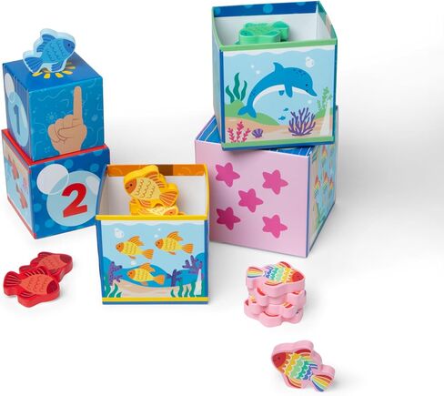 Melissa & Doug® Ms. Rachel™ Sort and Count Nesting and Stacking Blocks with Wooden Fish Preschool Learning Toy for Boys, Girls - FSC Certified in Saudi Arabia