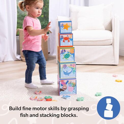 Melissa & Doug® Ms. Rachel™ Sort and Count Nesting and Stacking Blocks with Wooden Fish Preschool Learning Toy for Boys, Girls - FSC Certified in Saudi Arabia