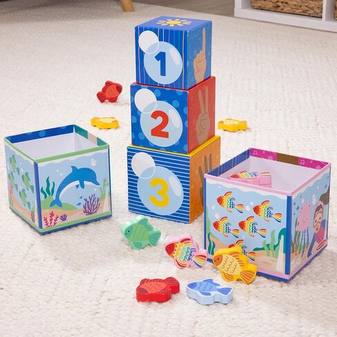 Melissa & Doug® Ms. Rachel™ Sort and Count Nesting and Stacking Blocks with Wooden Fish Preschool Learning Toy for Boys, Girls - FSC Certified in Saudi Arabia