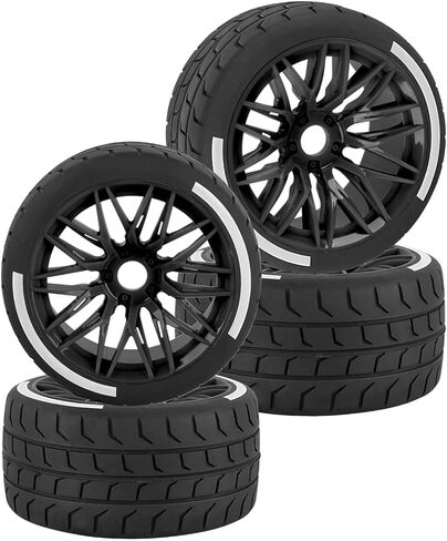 RC Wheels and Tires for 1/7 Felony 6S BLX,RC Highway Wheel Rubber Tires,4PCS RC Drift Car Highway Tires Road Soft Tires,Green in Saudi Arabia