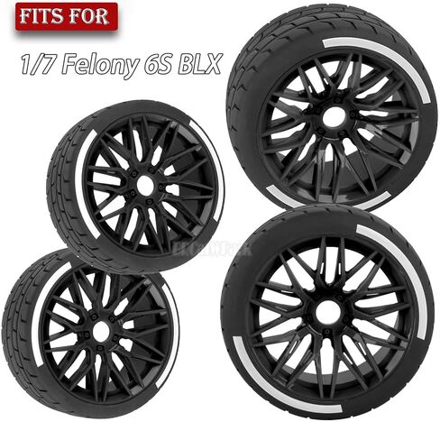 RC Wheels and Tires for 1/7 Felony 6S BLX,RC Highway Wheel Rubber Tires,4PCS RC Drift Car Highway Tires Road Soft Tires,Green in Saudi Arabia