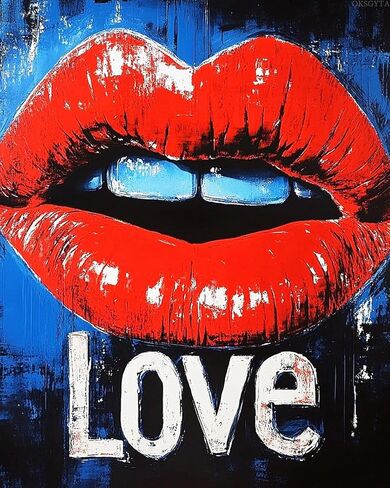 OKSGYTA Red Lip Pop Art Paint by Numbers Kits 16x20 inch Canvas DIY Oil Painting for Adults with Brushes and Acrylic Pigment Graffiti Love Mouth Abstract Art Picture for Home Decor (Without Frame) in Saudi Arabia