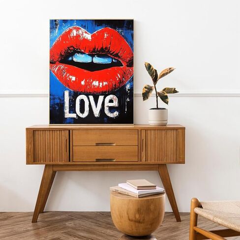 OKSGYTA Red Lip Pop Art Paint by Numbers Kits 16x20 inch Canvas DIY Oil Painting for Adults with Brushes and Acrylic Pigment Graffiti Love Mouth Abstract Art Picture for Home Decor (Without Frame) in Saudi Arabia