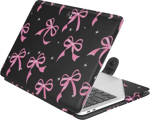 MOSISO Case Compatible with MacBook Air 13 inch M4 M3 M2 M1 2025-2018/Pro 13 inch M2 M1 2025-2016, Pink Bows PU Leather Portfolio Protective Stand Cover, Black in Saudi Arabia