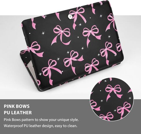 MOSISO Case Compatible with MacBook Air 13 inch M4 M3 M2 M1 2025-2018/Pro 13 inch M2 M1 2025-2016, Pink Bows PU Leather Portfolio Protective Stand Cover, Black in Saudi Arabia